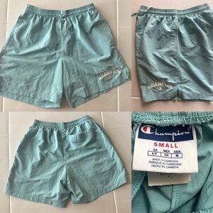 ✨🩵RareVtg 90s Champion Shorts Mens SMALL Teal Blue Athletic Gym NylonLined Retro